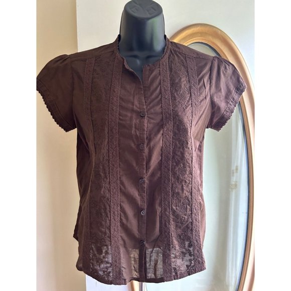 Women's Caribbean Joe Top Size Petite Small Brown Embellished Side Slits - Picture 1 of 13